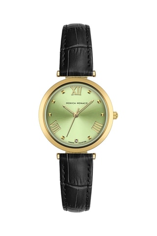 Montre à quartz en cuir et diamant - Noir et doré