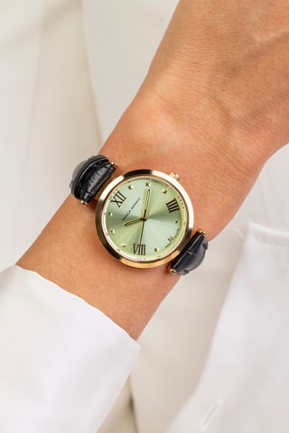 Montre à quartz en cuir et diamant - Noir et doré