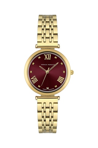 Montre à quartz en acier et diamant - Doré et bordeaux