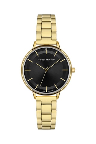 Montre à quartz en acier et diamant - Doré et noir