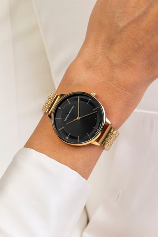 Montre à quartz en acier et diamant - Doré et noir