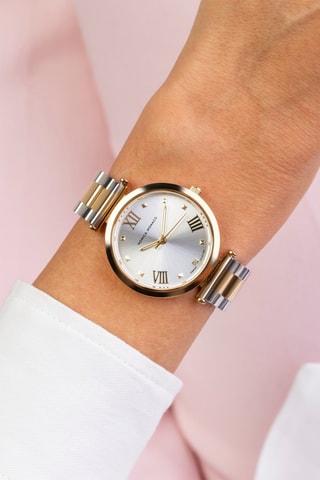 Montre à quartz en acier et diamant - Argenté et doré