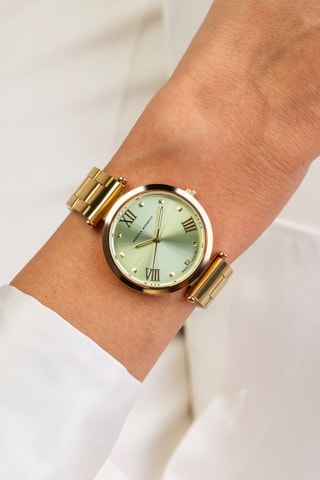 Montre à quartz en acier et diamant - Doré et vert clair