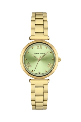Montre à quartz en acier et diamant - Doré et vert clair