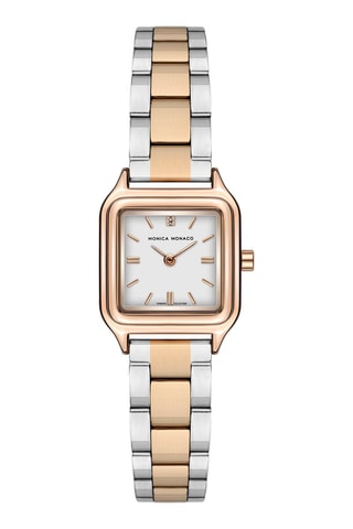 Montre à quartz en acier et diamant - Doré rose et argenté