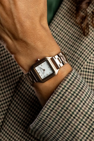Montre à quartz en acier et diamant - Doré rose et argenté