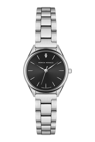 Montre à quartz en acier et diamant - Argenté et noir