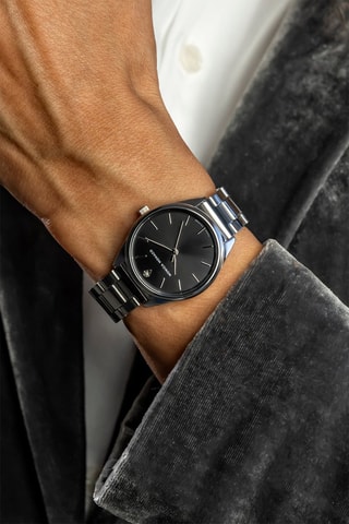 Montre à quartz en acier et diamant - Argenté et noir