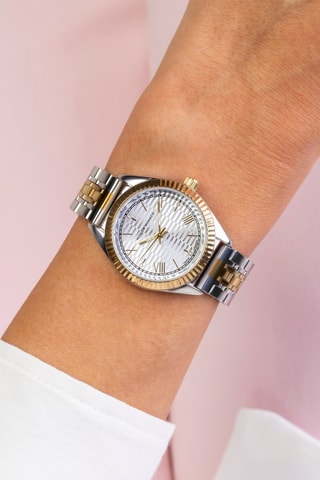 Montre à quartz en acier et diamants - Argenté et doré