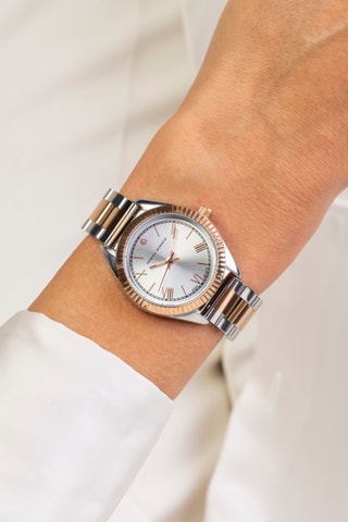 Montre à quartz en acier et diamant - Argenté et doré rose