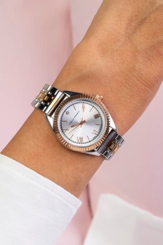 Montre à quartz en acier et diamant - Argenté et doré rose