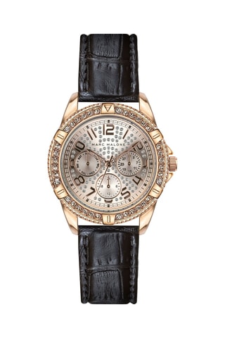 Montre à quartz en cuir et cristal véritable 