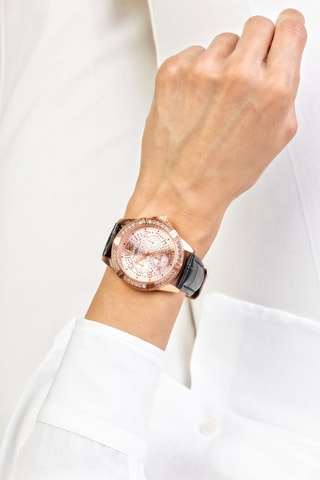 Montre à quartz en cuir et cristal véritable 