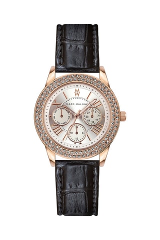 Montre à quartz en cuir et cristal véritable 