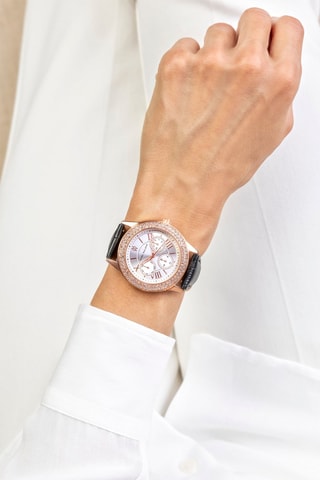 Montre à quartz en cuir et cristal véritable 