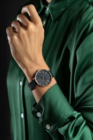 Montre à quartz en acier et plaqué ion or rose Theresa - Noir et doré rose 