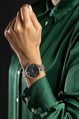 Montre à quartz en acier et plaqué ion or rose Theresa - Doré rose et noir 
