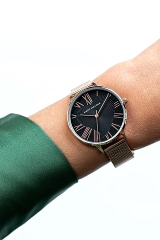 Montre à quartz en acier et plaqué ion or rose Theresa - Doré rose et noir 