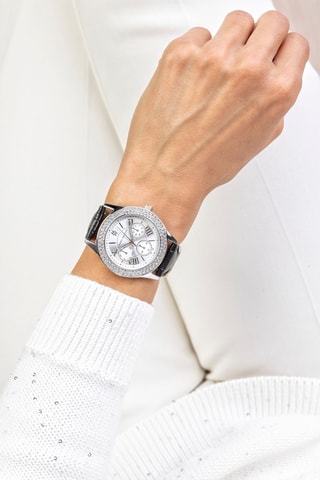 Montre à quartz en cuir et cristal véritable 