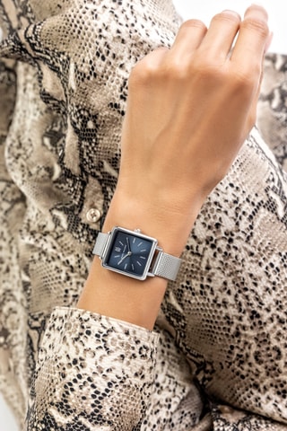 Montre à quartz japonais en acier - Argenté et bleu 