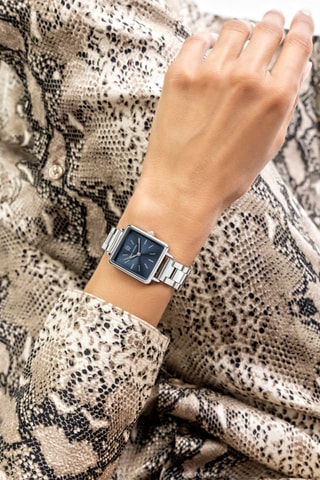 Montre à quartz japonais en acier - Argenté et bleu 