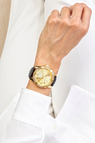 Montre à quartz en cuir et cristal véritable 