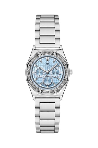 Montre à quartz en acier - Argenté et bleu clair 