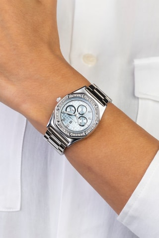 Montre à quartz en acier - Argenté et bleu clair 