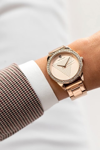 Montre à quartz en acier et plaqué ion or rose Brittany 