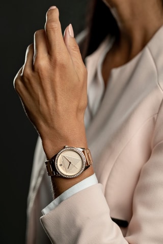 Montre à quartz en acier et plaqué ion or rose Brittany 