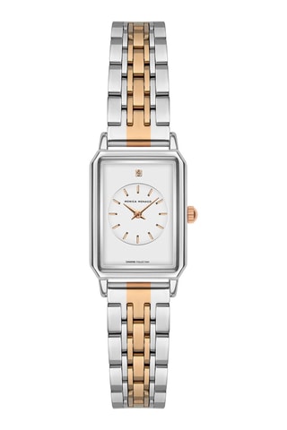 Montre à quartz en acier et diamant - Argenté