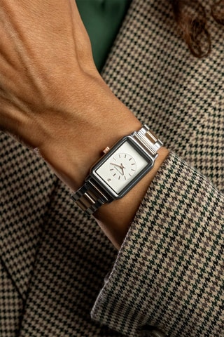 Montre à quartz en acier et diamant - Argenté