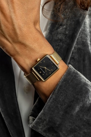 Montre à quartz en acier et diamant - Doré