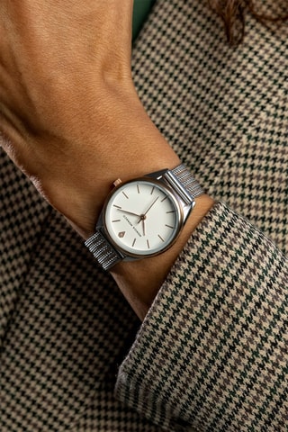 Montre à quartz en acier et diamant - Argenté