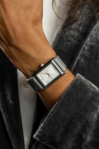Montre à quartz en cuir et diamant - Argenté