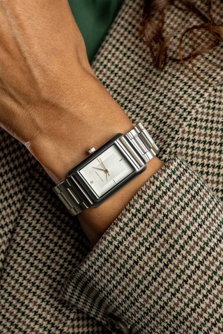 Montre à quartz en acier et diamant - Argenté