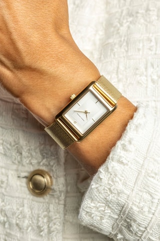 Montre à quartz en acier et diamant - Doré