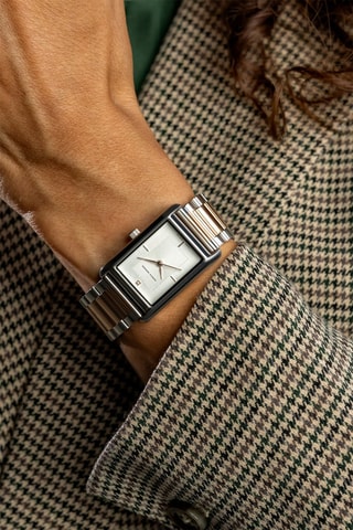 Montre à quartz en acier et diamant - Argenté