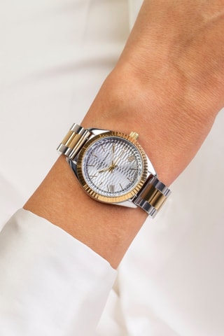 Montre à quartz en acier et diamants - Argenté