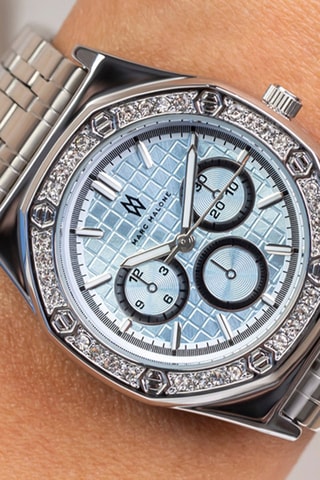 Montre à quartz en acier - Argenté et bleu clair 