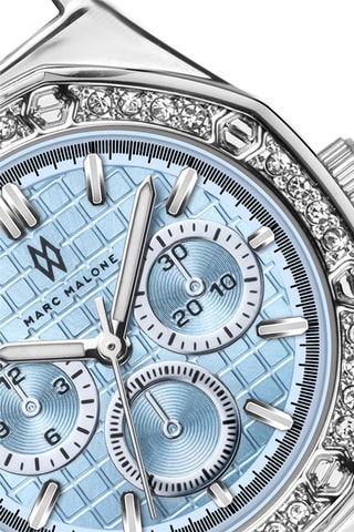 Montre à quartz en acier - Argenté et bleu clair 