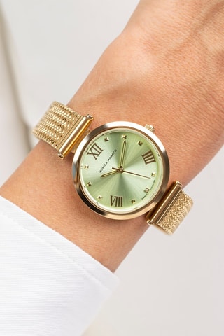 Montre à quartz en acier et diamant - Doré