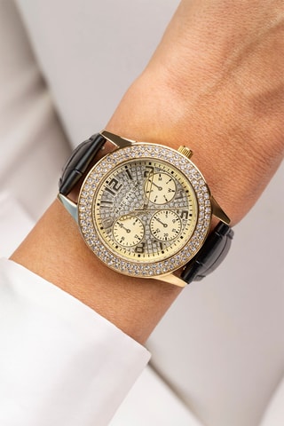 Montre à quartz en cuir - Noir et doré 