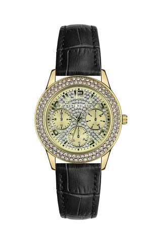 Montre à quartz en cuir - Noir et doré 