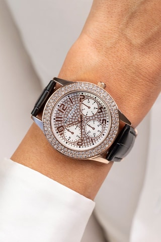 Montre à quartz en cuir - Noir et doré rose 