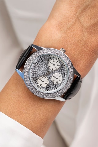 Montre à quartz en cuir - Noir et argenté 