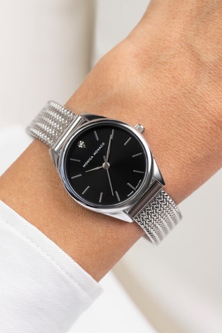 Montre à quartz en acier et diamant - Argenté