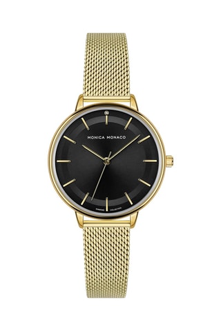 Montre à quartz en acier et diamant - Doré