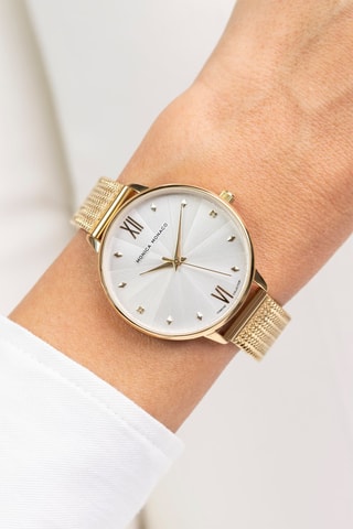 Montre à quartz en acier et diamants - Doré