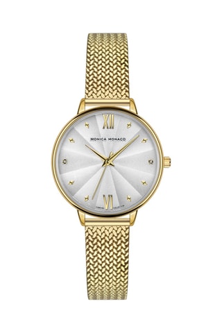 Montre à quartz en acier et diamants - Doré